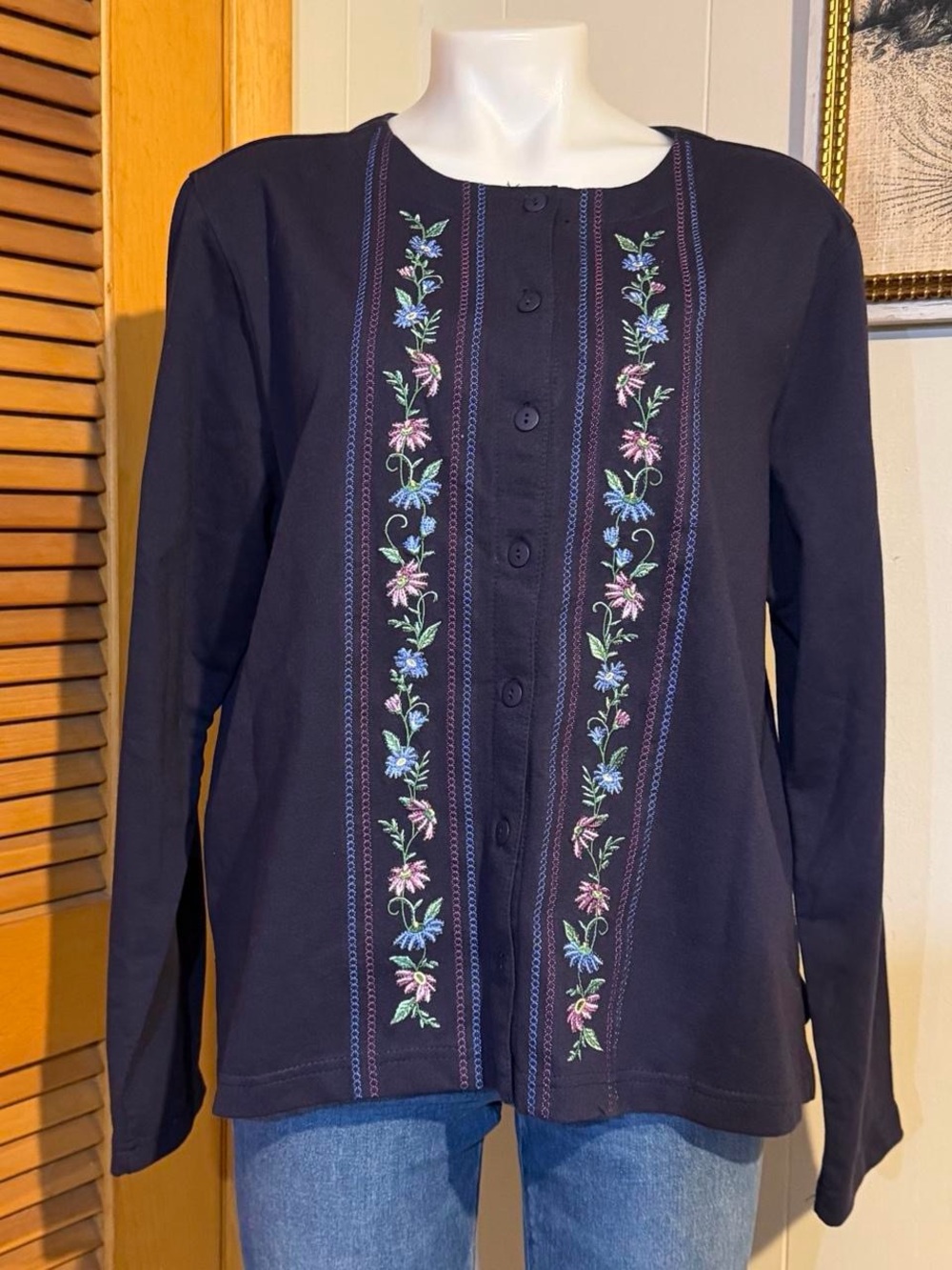 Navy floral Embroidered Cardigan cottagecore grandmacore